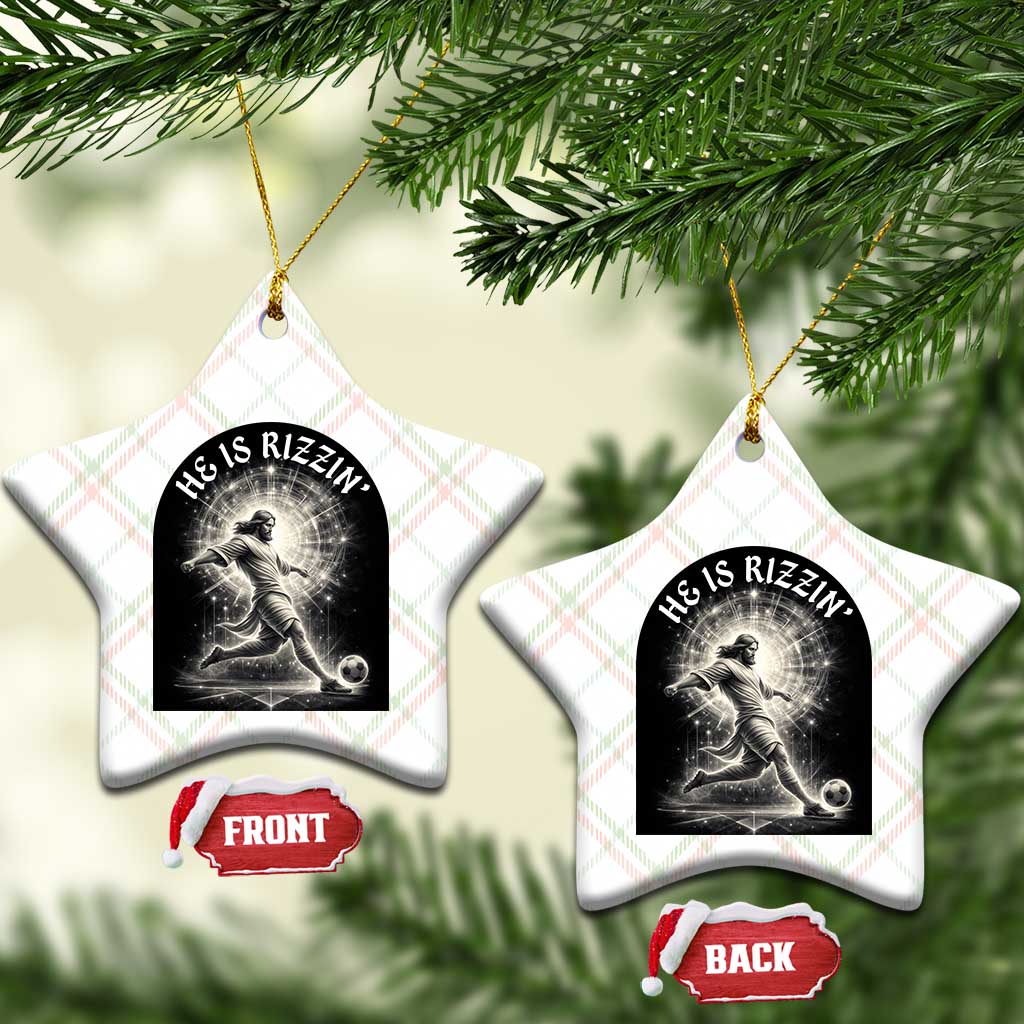 He Is Rizzin Ceramic Ornament Funny Christian Faith Soccer Player Gift TS12 Print Your Wear