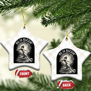 He Is Rizzin Ceramic Ornament Funny Christian Faith Soccer Player Gift TS12 Print Your Wear