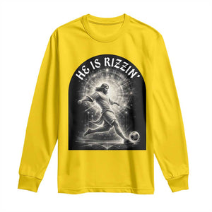 He Is Rizzin Long Sleeve Shirt Funny Christian Faith Soccer Player Gift TS12 Daisy Print Your Wear