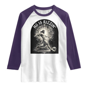 He Is Rizzin Raglan Shirt Funny Christian Faith Soccer Player Gift TS12 White Purple Print Your Wear