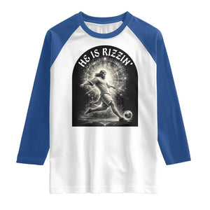 He Is Rizzin Raglan Shirt Funny Christian Faith Soccer Player Gift TS12 White Royal Print Your Wear