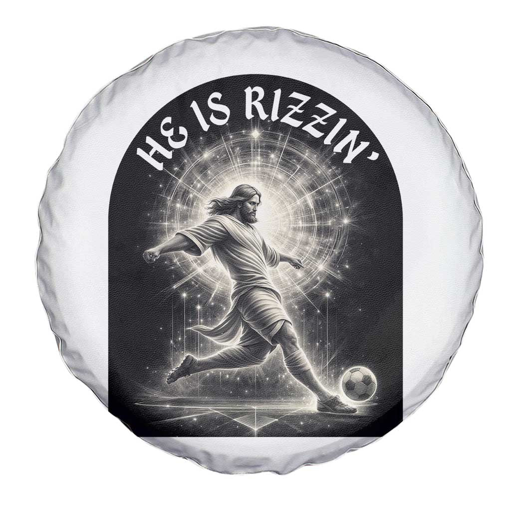 He Is Rizzin Spare Tire Cover Funny Christian Faith Soccer Player Gift TS12 Print Your Wear