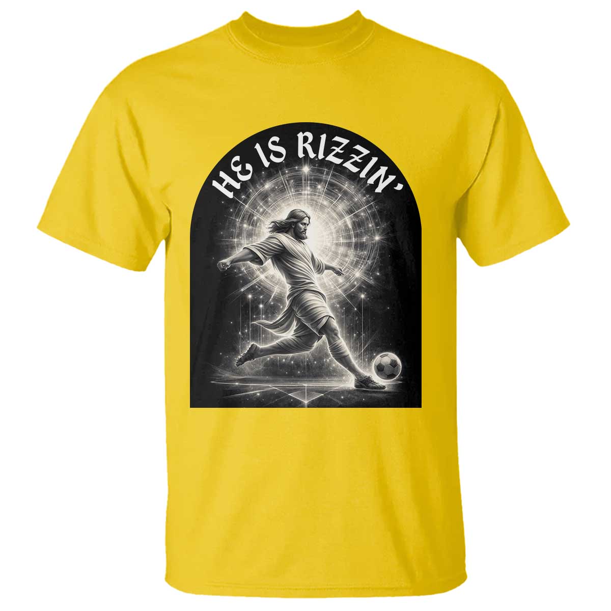 He Is Rizzin T Shirt Funny Christian Faith Soccer Player Gift TS12 Daisy Print Your Wear