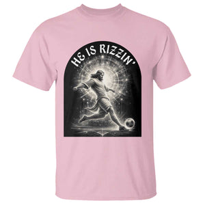 He Is Rizzin T Shirt Funny Christian Faith Soccer Player Gift TS12 Light Pink Print Your Wear