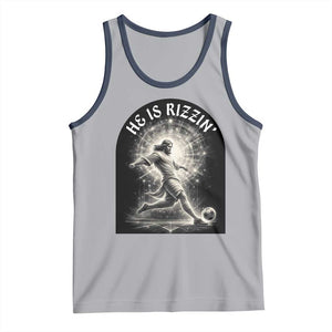 He Is Rizzin Tank Top Funny Christian Faith Soccer Player Gift TS12 Athletic Heather Navy Print Your Wear