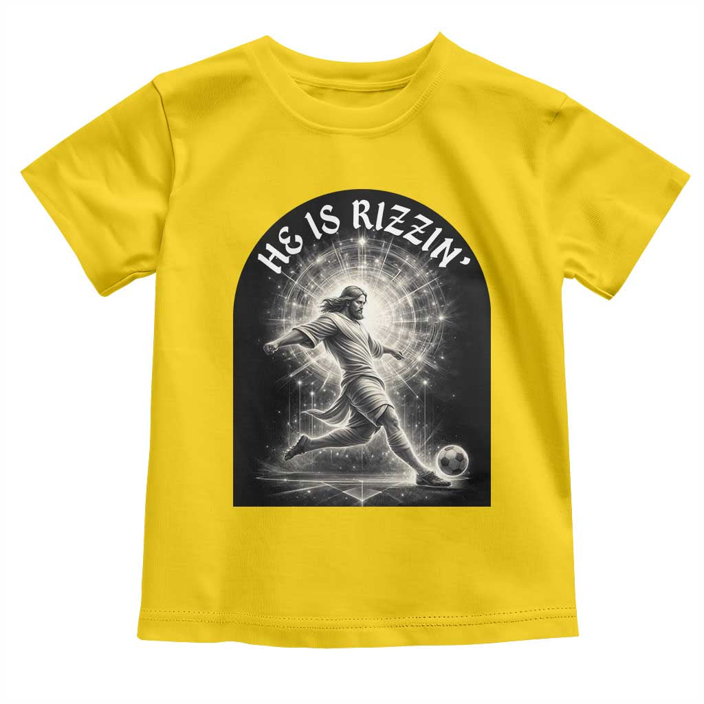 He Is Rizzin Toddler T Shirt Funny Christian Faith Soccer Player Gift TS12 Daisy Print Your Wear
