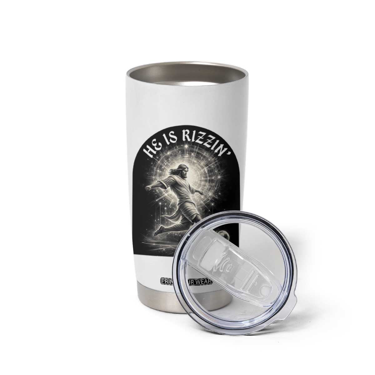 He Is Rizzin Tumbler Cup Funny Christian Faith Soccer Player Gift TS12 Print Your Wear
