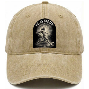 He Is Rizzin Washed Cotton Baseball Cap Funny Christian Faith Soccer Player Gift TS12 Print Your Wear