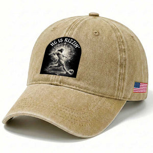 He Is Rizzin Washed Cotton Baseball Cap Funny Christian Faith Soccer Player Gift TS12 Print Your Wear