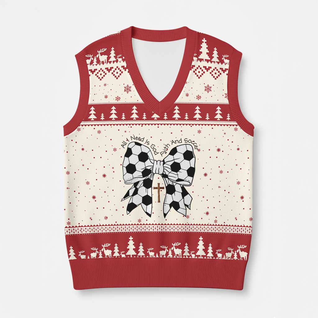 All I Need Is God Faith And Soccer V-Neck Knit Sweater Vest Christian Gift TS12 Beige Red Print Your Wear
