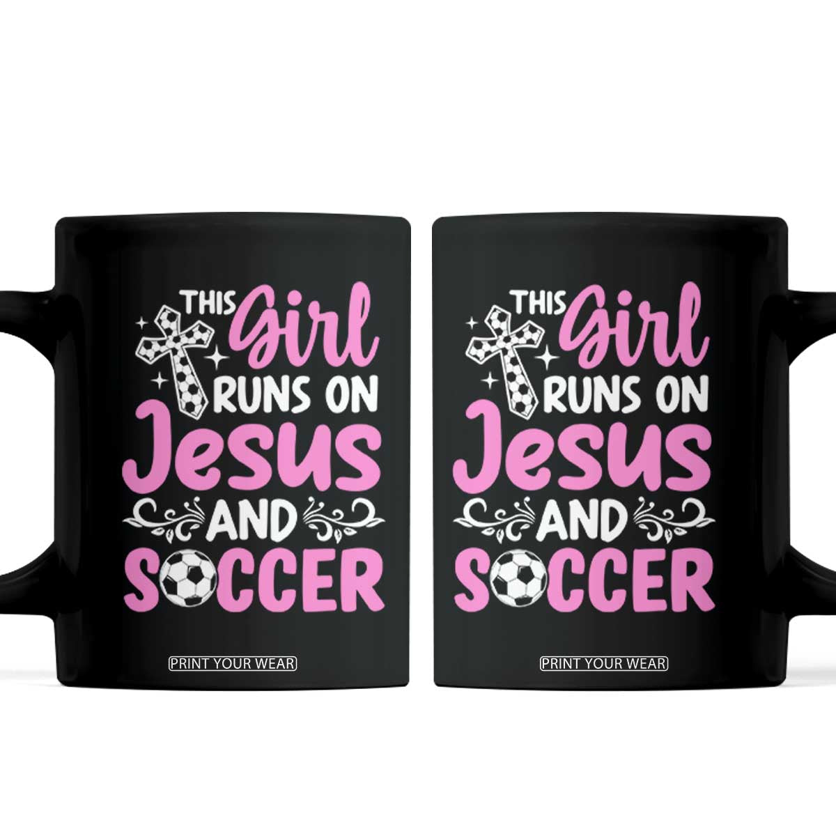 This Girl Runs On Jesus And Soccer Coffee Mug Christian Soccer Mom TS12 Black Print Your Wear