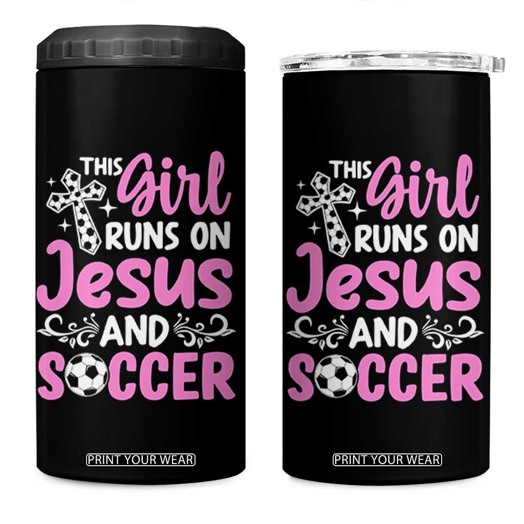 This Girl Runs On Jesus And Soccer 4 in 1 Can Cooler Tumbler Christian Soccer Mom TS12 One Size: 16 oz Black Print Your Wear