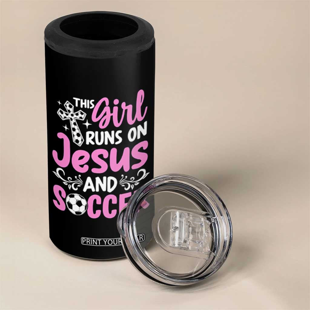 This Girl Runs On Jesus And Soccer 4 in 1 Can Cooler Tumbler Christian Soccer Mom TS12 Print Your Wear