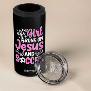 This Girl Runs On Jesus And Soccer 4 in 1 Can Cooler Tumbler Christian Soccer Mom TS12 Print Your Wear