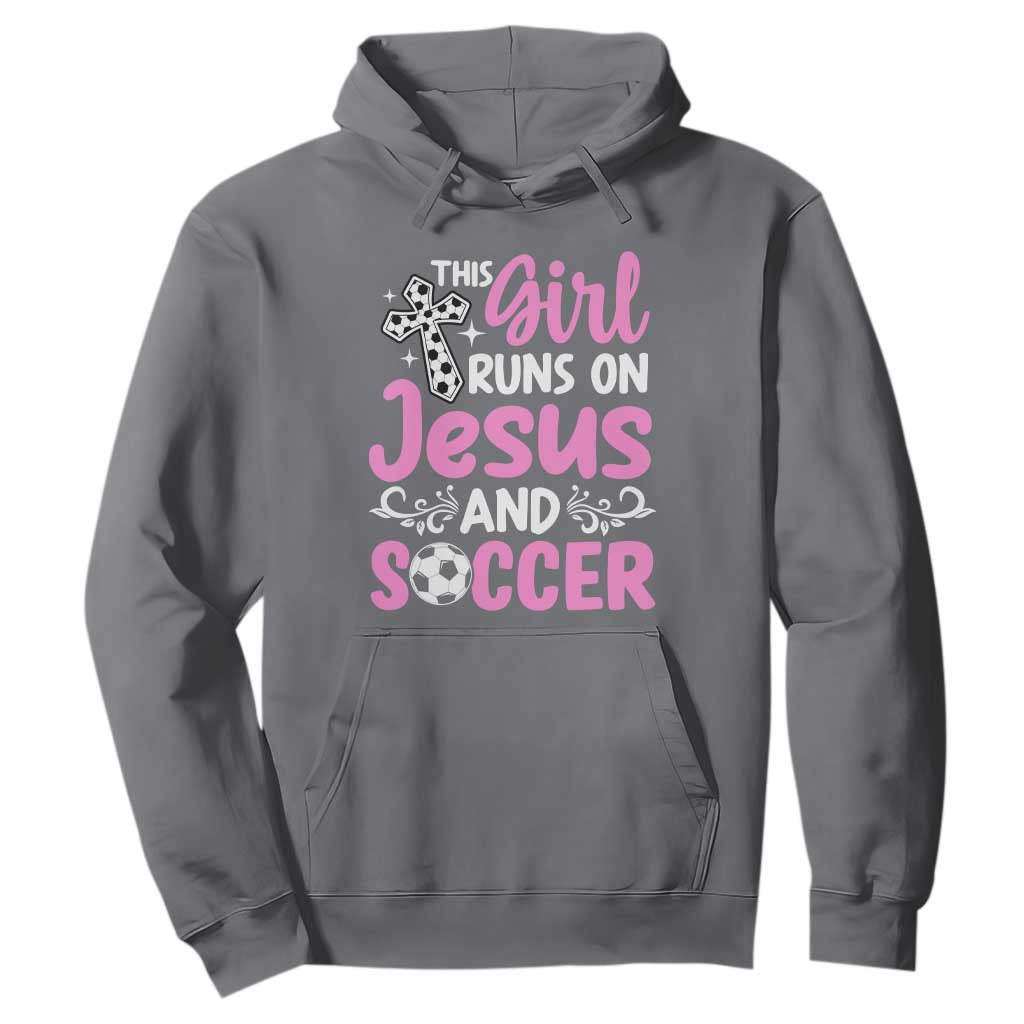 This Girl Runs On Jesus And Soccer Hoodie Christian Soccer Mom TS12 Charcoal Print Your Wear
