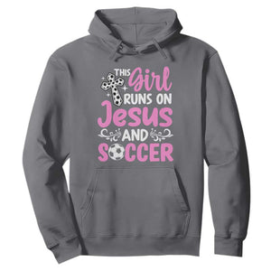 This Girl Runs On Jesus And Soccer Hoodie Christian Soccer Mom TS12 Charcoal Print Your Wear