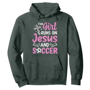 This Girl Runs On Jesus And Soccer Hoodie Christian Soccer Mom TS12 Dark Forest Green Print Your Wear