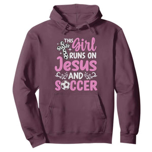 This Girl Runs On Jesus And Soccer Hoodie Christian Soccer Mom TS12 Maroon Print Your Wear