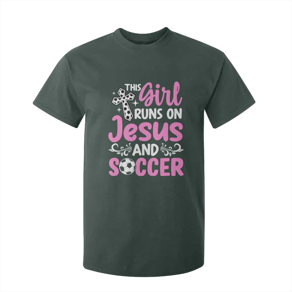 This Girl Runs On Jesus And Soccer T Shirt For Kid Christian Soccer Mom TS12 Dark Forest Green Print Your Wear