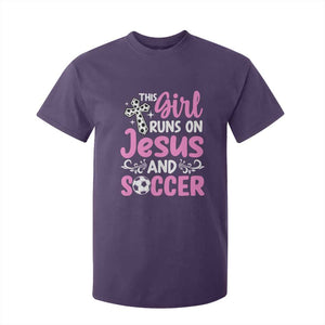 This Girl Runs On Jesus And Soccer T Shirt For Kid Christian Soccer Mom TS12 Purple Print Your Wear
