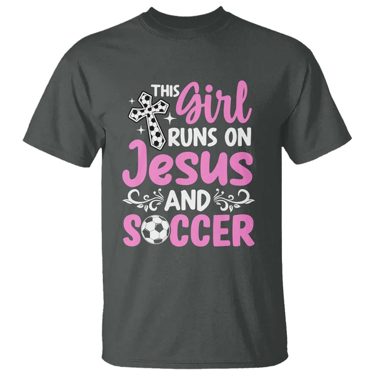 This Girl Runs On Jesus And Soccer T Shirt Christian Soccer Mom TS12 Dark Heather Print Your Wear