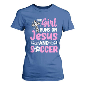 This Girl Runs On Jesus And Soccer T Shirt For Women Christian Soccer Mom TS12 Royal Blue Print Your Wear