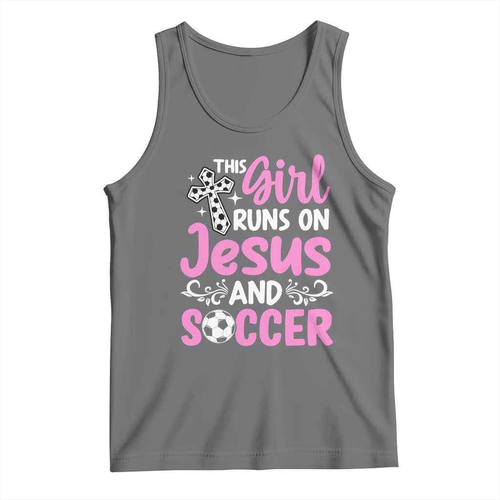 This Girl Runs On Jesus And Soccer Tank Top Christian Soccer Mom TS12 Black Heather Print Your Wear