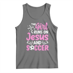 This Girl Runs On Jesus And Soccer Tank Top Christian Soccer Mom TS12 Black Heather Print Your Wear