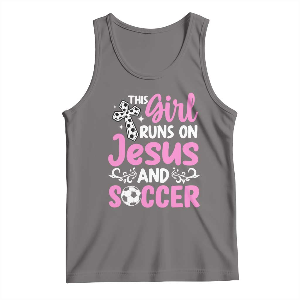 This Girl Runs On Jesus And Soccer Tank Top Christian Soccer Mom TS12 Deep Heather Print Your Wear