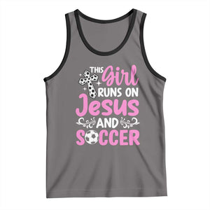 This Girl Runs On Jesus And Soccer Tank Top Christian Soccer Mom TS12 Deep Heather Black Print Your Wear