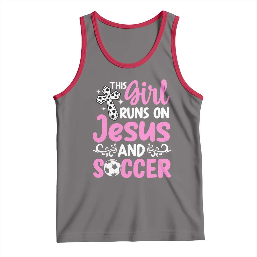 This Girl Runs On Jesus And Soccer Tank Top Christian Soccer Mom TS12 Deep Heather Red Print Your Wear