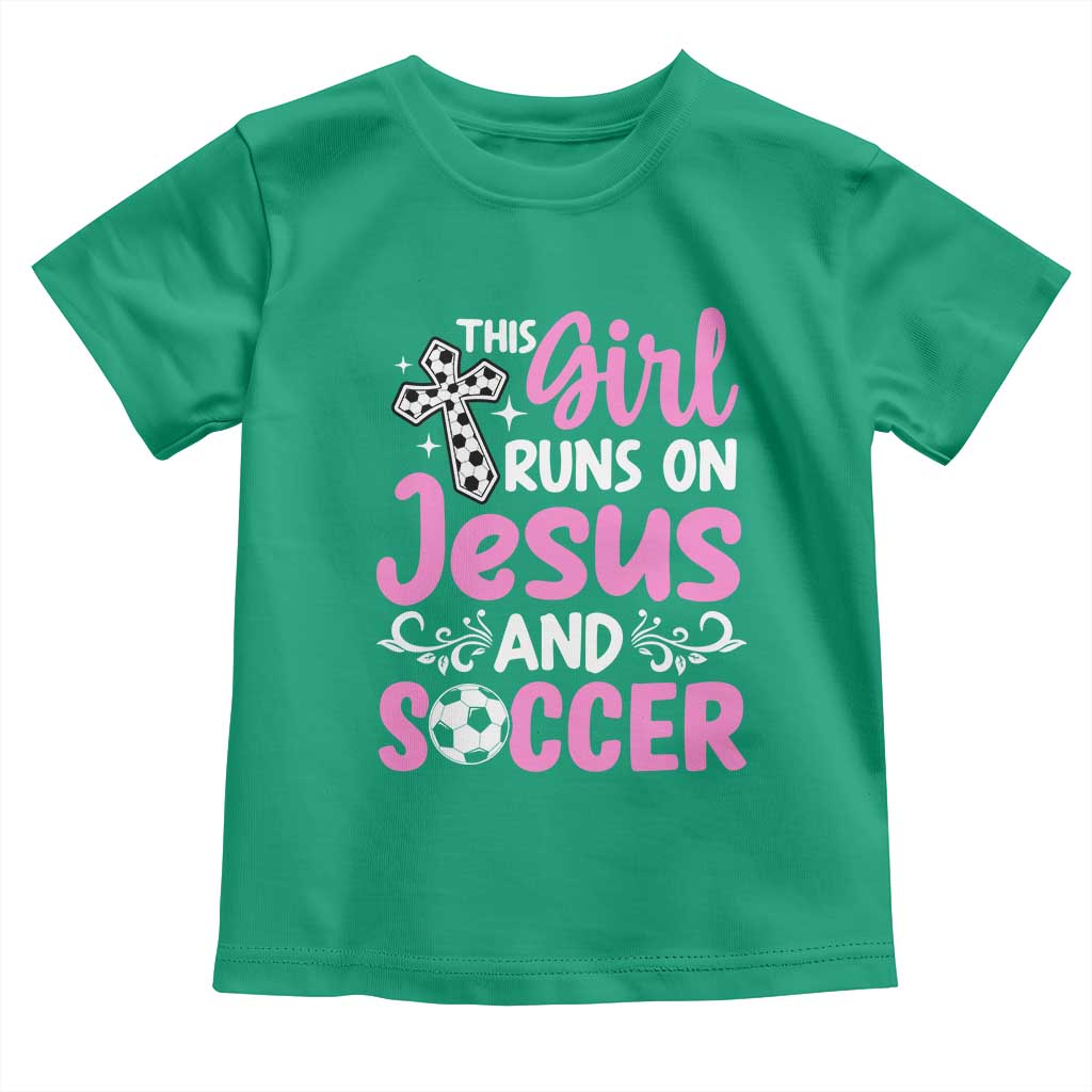 This Girl Runs On Jesus And Soccer Toddler T Shirt Christian Soccer Mom TS12 Irish Green Print Your Wear