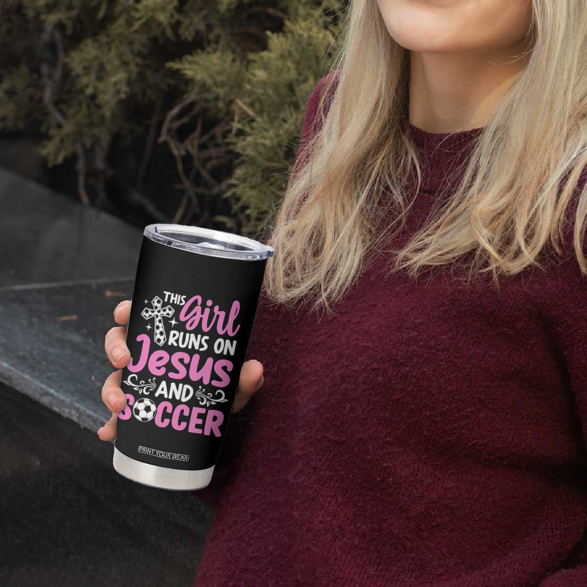 This Girl Runs On Jesus And Soccer Tumbler Cup Christian Soccer Mom TS12 Print Your Wear