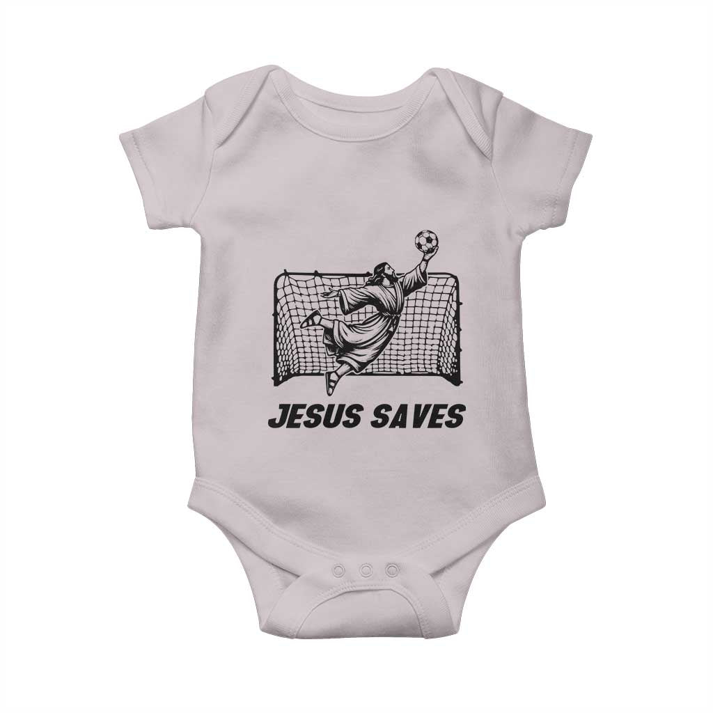 Jesus Saves Baby Onesie Funny Christian Soccer Goalie TS12 Ice Gray Print Your Wear