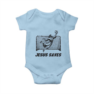 Jesus Saves Baby Onesie Funny Christian Soccer Goalie TS12 Light Blue Print Your Wear