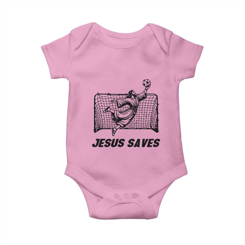 Jesus Saves Baby Onesie Funny Christian Soccer Goalie TS12 Light Pink Print Your Wear