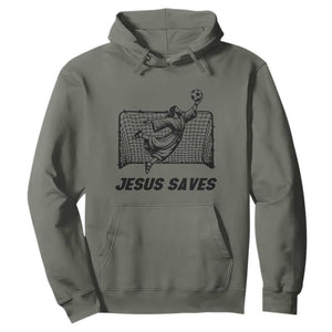 Jesus Saves Hoodie Funny Christian Soccer Goalie TS12 Military Green Print Your Wear