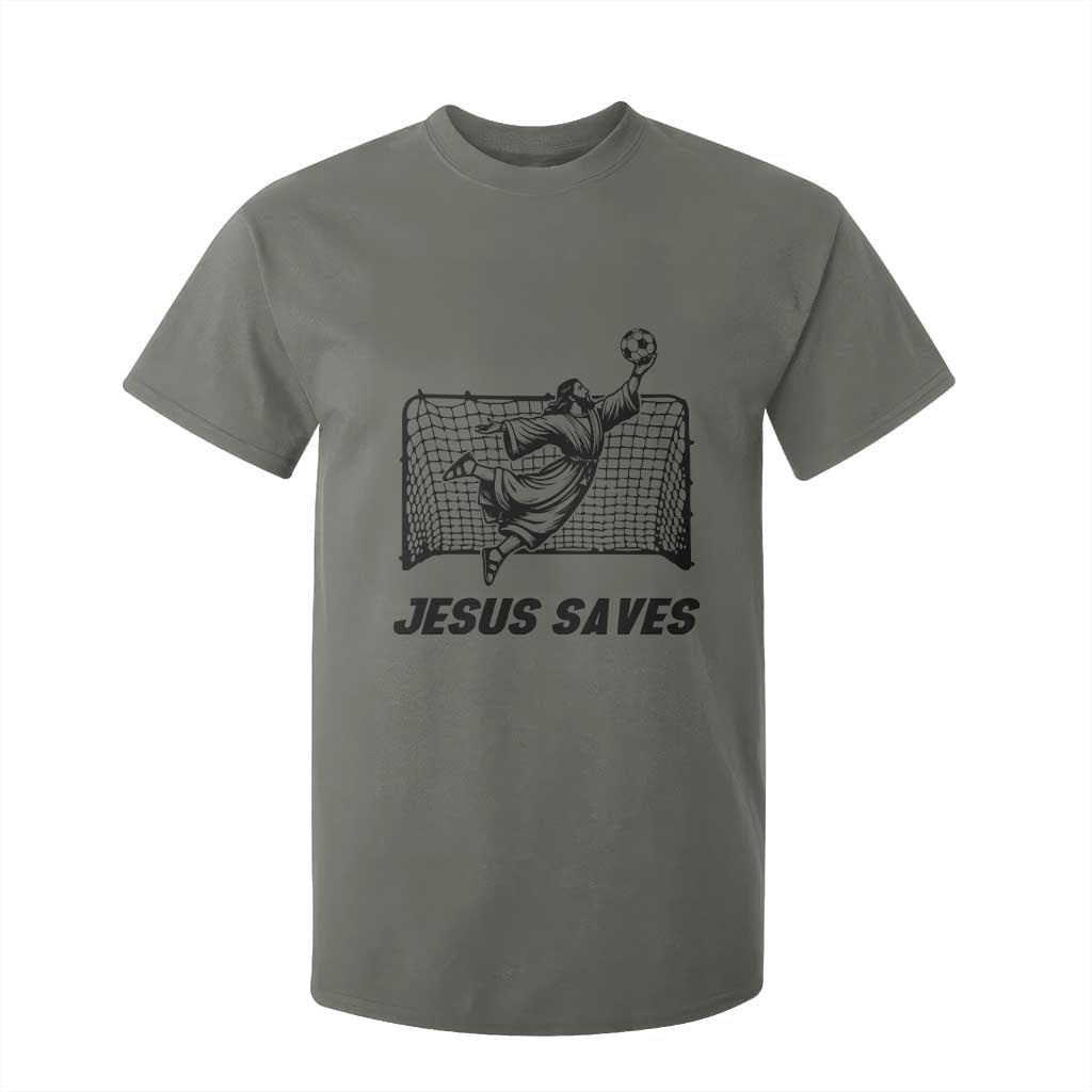 Jesus Saves T Shirt For Kid Funny Christian Soccer Goalie TS12 Military Green Print Your Wear