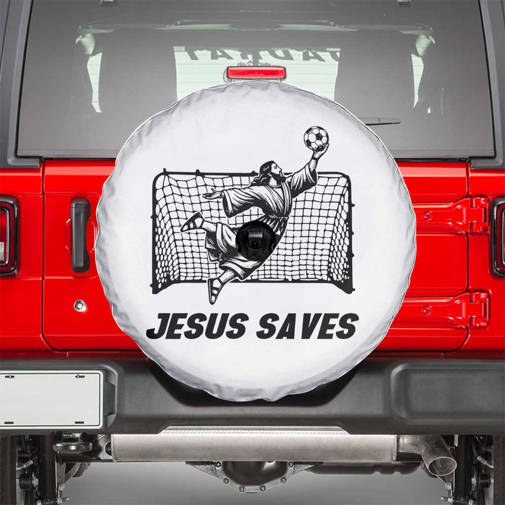 Jesus Saves Spare Tire Cover Funny Christian Soccer Goalie TS12 White Print Your Wear