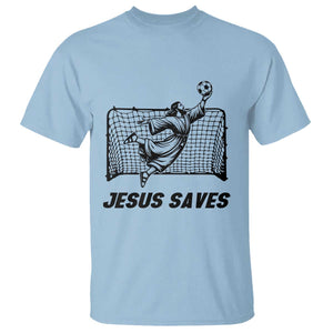 Jesus Saves T Shirt Funny Christian Soccer Goalie TS12 Light Blue Print Your Wear