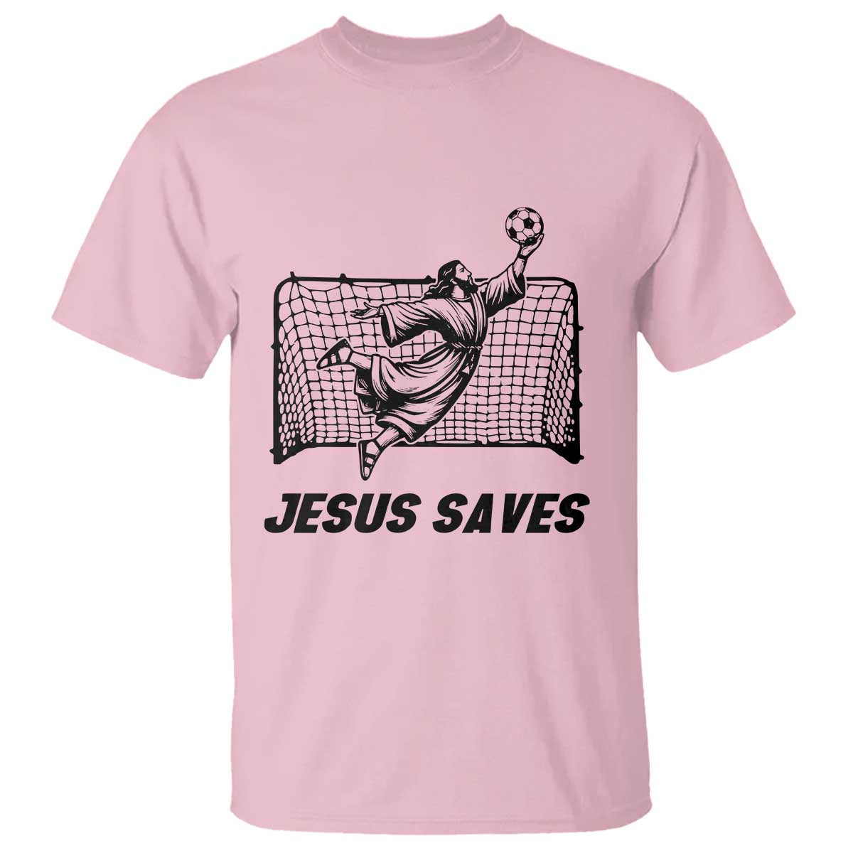 Jesus Saves T Shirt Funny Christian Soccer Goalie TS12 Light Pink Print Your Wear