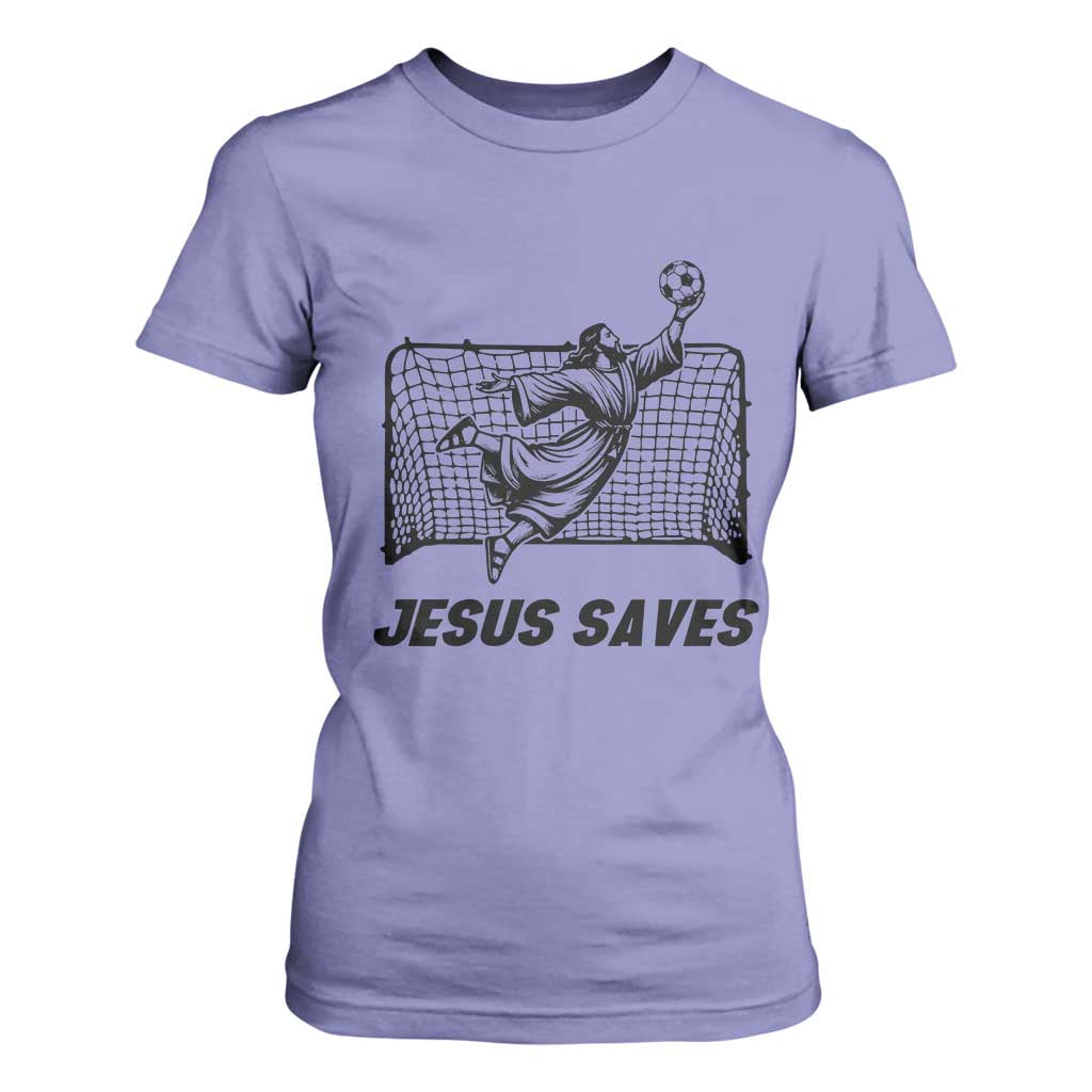 Jesus Saves T Shirt For Women Funny Christian Soccer Goalie TS12 Violet Print Your Wear