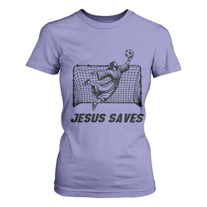 Jesus Saves T Shirt For Women Funny Christian Soccer Goalie TS12 Violet Print Your Wear