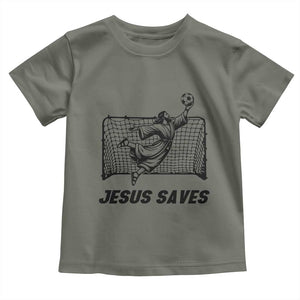 Jesus Saves Toddler T Shirt Funny Christian Soccer Goalie TS12 Military Green Print Your Wear