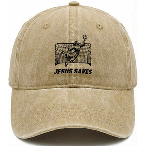 Jesus Saves Washed Cotton Baseball Cap Funny Christian Soccer Goalie TS12 Print Your Wear
