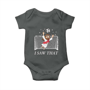 I Saw That Baby Onesie Funny Jesus Goalie Soccer Player TS12 Dark Heather Print Your Wear
