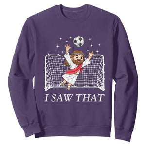 I Saw That Sweatshirt Funny Jesus Goalie Soccer Player TS12 Purple Print Your Wear