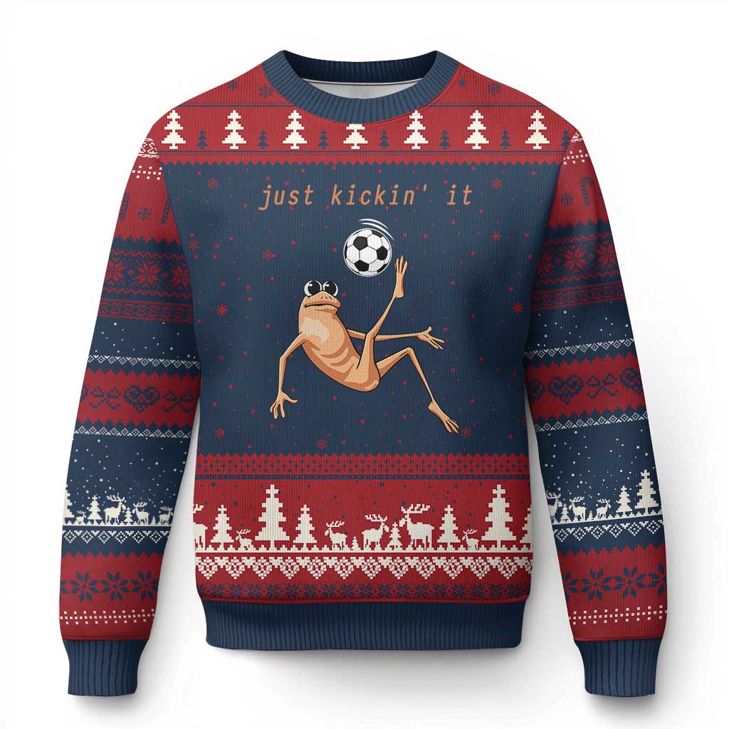 Funny Marcus The Worm Soccer Lover Ugly Christmas Sweater Just Kickin It TS12 Navy Red Print Your Wear