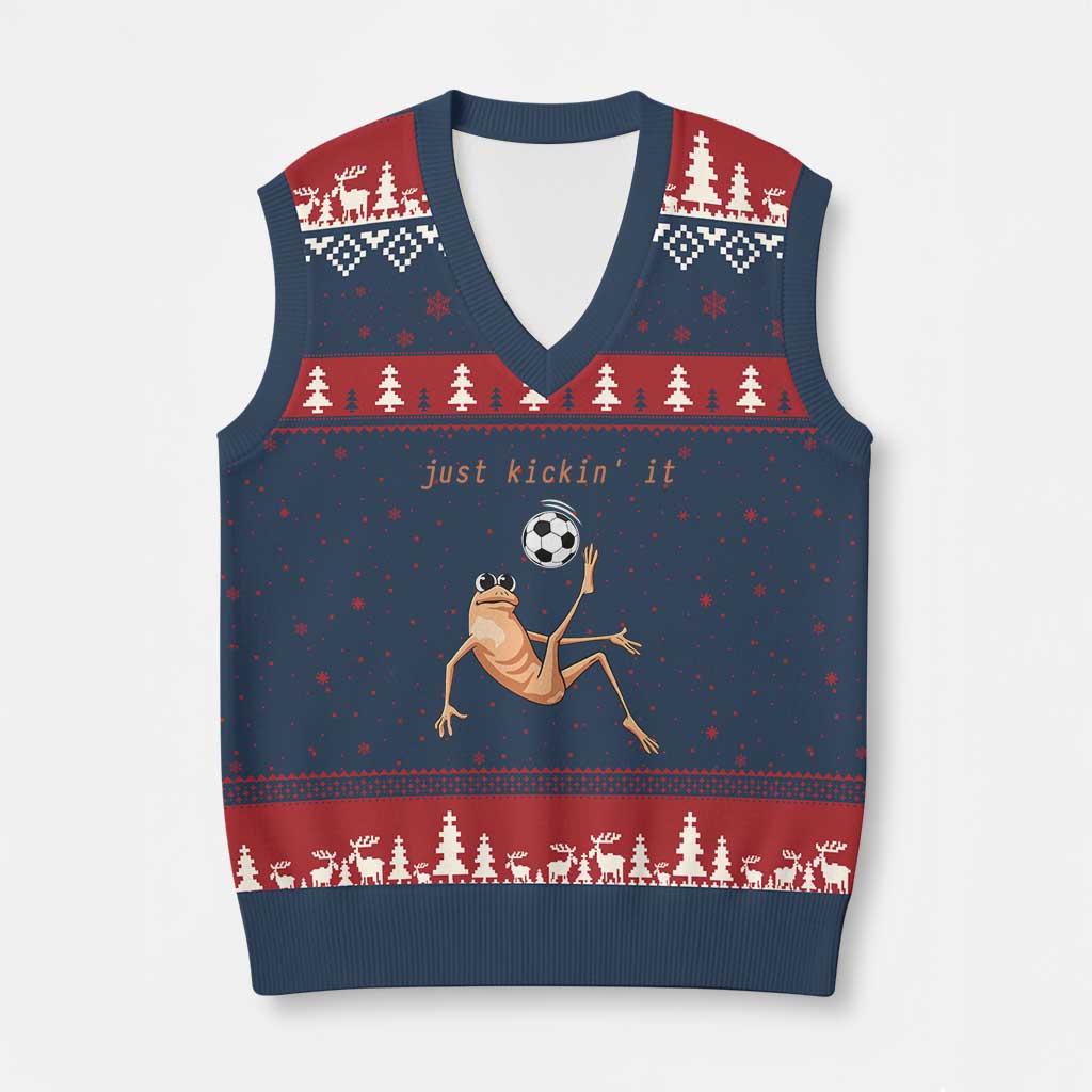 Funny Marcus The Worm Soccer Lover V-Neck Knit Sweater Vest Just Kickin It TS12 Navy Red Print Your Wear
