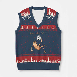 Funny Marcus The Worm Soccer Lover V-Neck Knit Sweater Vest Just Kickin It TS12 Navy Red Print Your Wear
